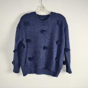 Zara Knit Women's Textured Pom-Pom Sweater in Navy Blue, Size Medium